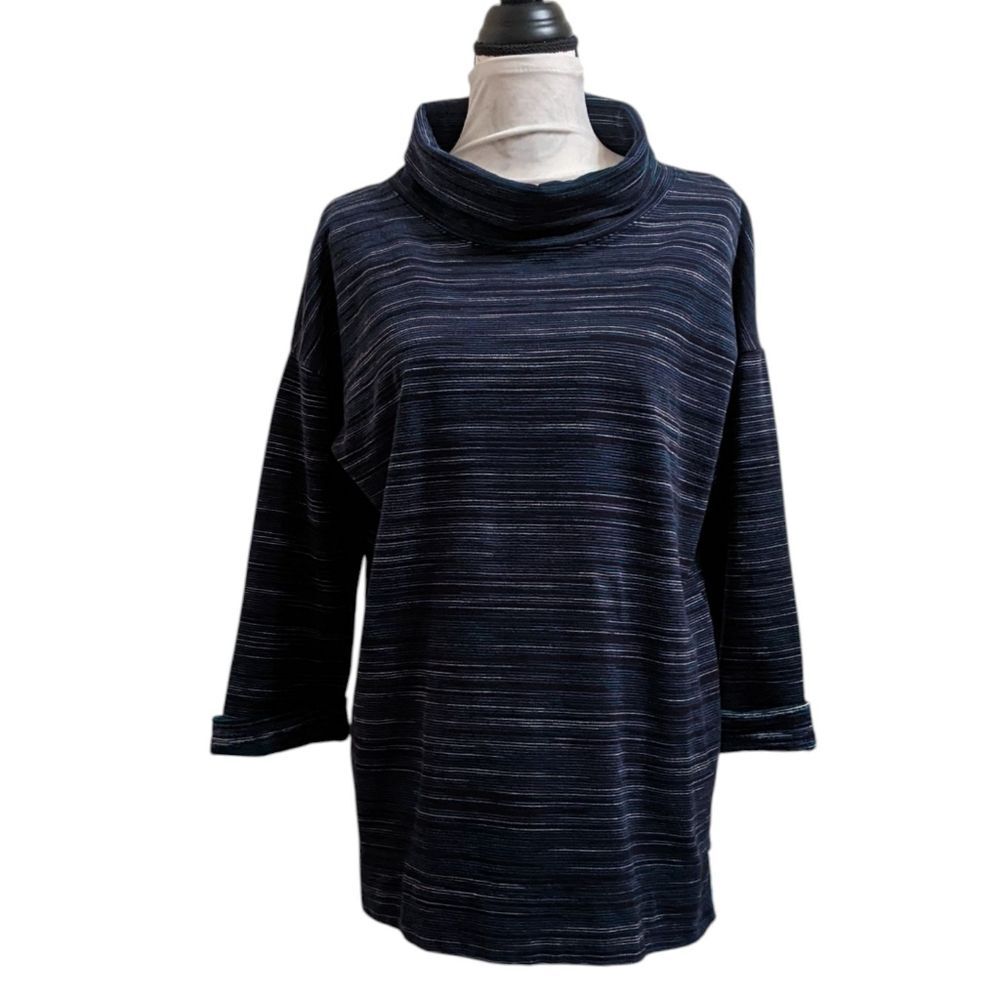 T by TALBOT Women's Black Teal Striped Sweater XL